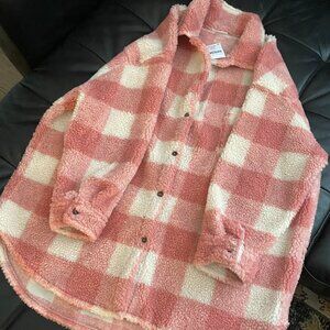 Next Clothing Canada Girl's Pink Plaid Sherpa Jacket/shaket